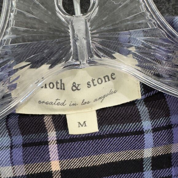 Cloth & Stone Shirt Womens Medium Purple Plaid Button Up Fringe Hem Rayon Casual - Picture 3 of 7